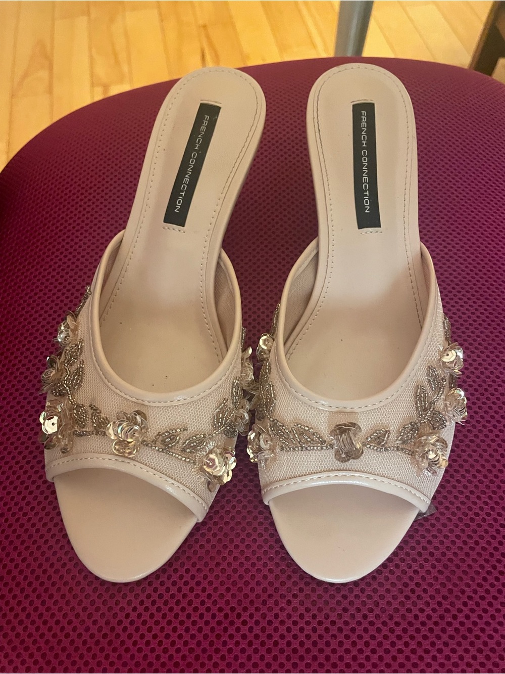 French Connection Blush Nude Embellished Open-Toe Heels
